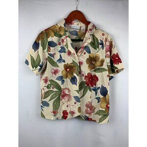 Alfred Dunner Floral Short Sleeve Blouse Womens Button-Up Top